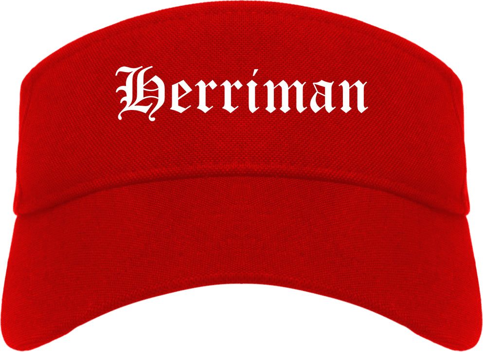Herriman Utah UT Old English Mens Visor Cap Hat Red