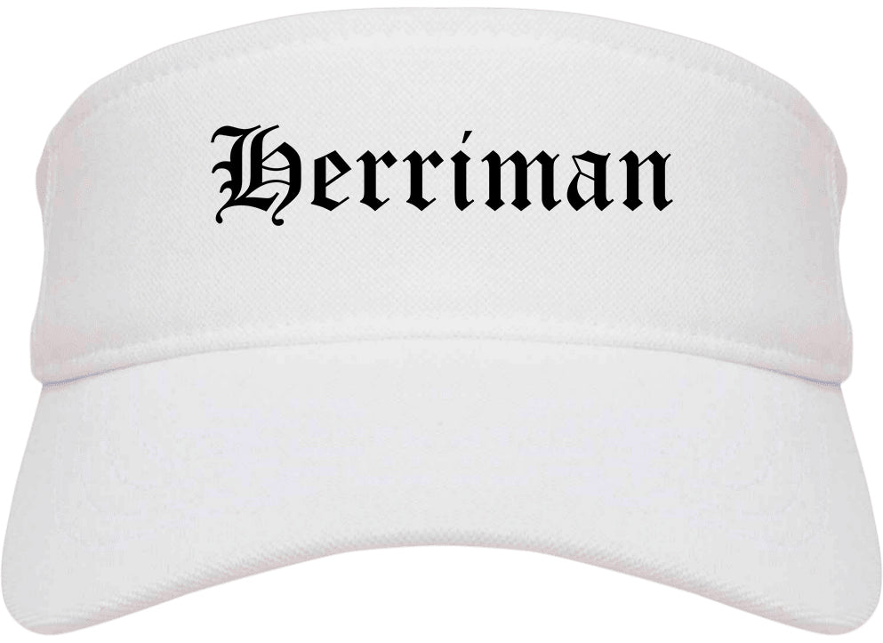 Herriman Utah UT Old English Mens Visor Cap Hat White
