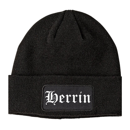Herrin Illinois IL Old English Mens Knit Beanie Hat Cap Black