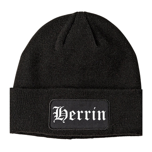 Herrin Illinois IL Old English Mens Knit Beanie Hat Cap Black