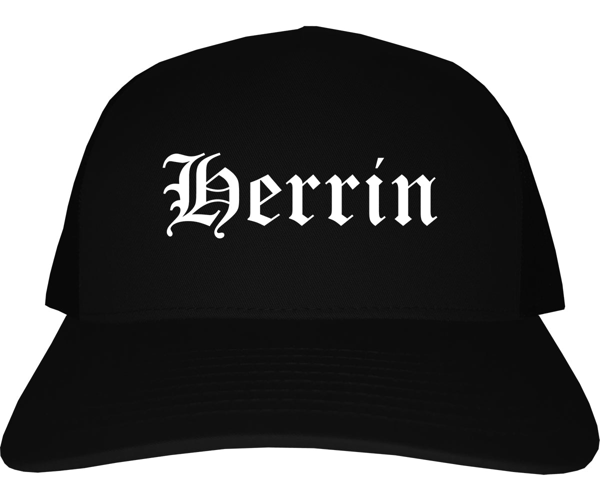 Herrin Illinois IL Old English Mens Trucker Hat Cap Black