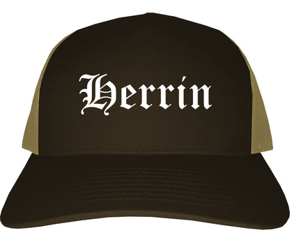 Herrin Illinois IL Old English Mens Trucker Hat Cap Brown