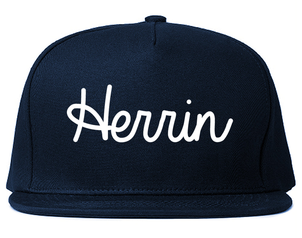 Herrin Illinois IL Script Mens Snapback Hat Navy Blue