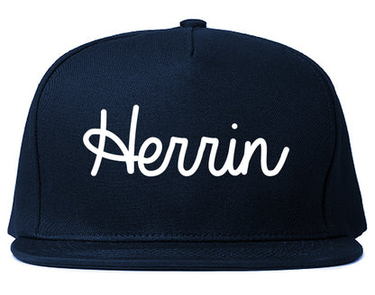 Herrin Illinois IL Script Mens Snapback Hat Navy Blue