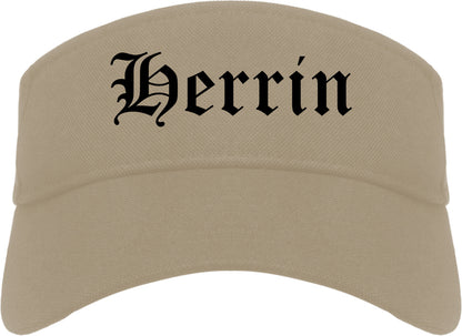 Herrin Illinois IL Old English Mens Visor Cap Hat Khaki