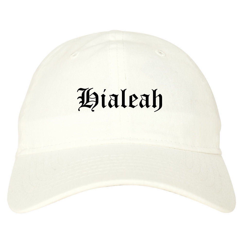 Hialeah Florida FL Old English Mens Dad Hat Baseball Cap White