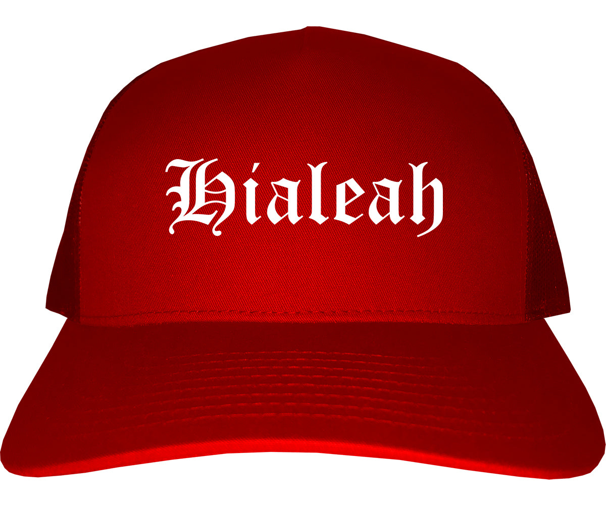 Hialeah Florida FL Old English Mens Trucker Hat Cap Red