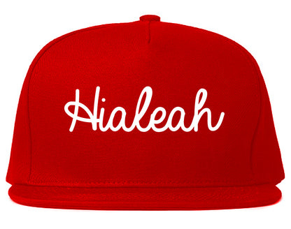 Hialeah Florida FL Script Mens Snapback Hat Red