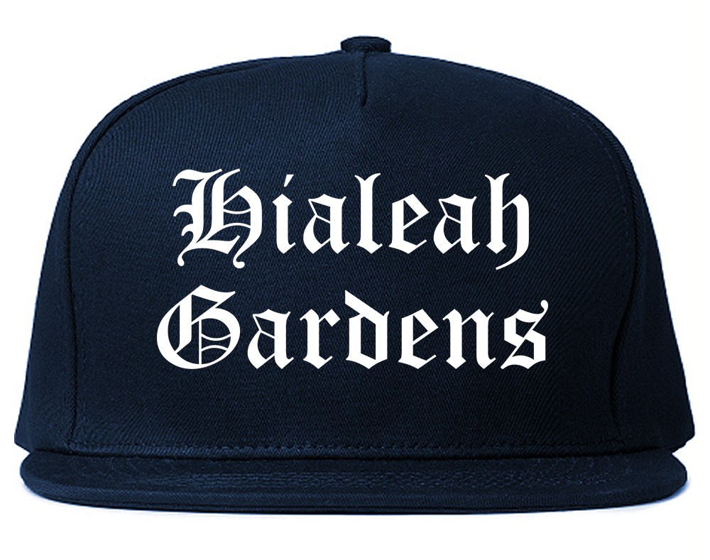 Hialeah Gardens Florida FL Old English Mens Snapback Hat Navy Blue