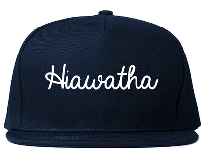 Hiawatha Iowa IA Script Mens Snapback Hat Navy Blue