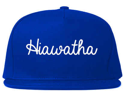 Hiawatha Iowa IA Script Mens Snapback Hat Royal Blue