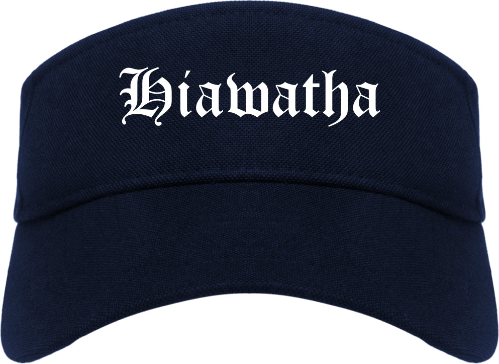 Hiawatha Iowa IA Old English Mens Visor Cap Hat Navy Blue