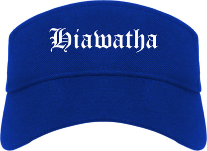 Hiawatha Iowa IA Old English Mens Visor Cap Hat Royal Blue