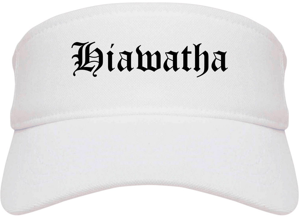 Hiawatha Iowa IA Old English Mens Visor Cap Hat White