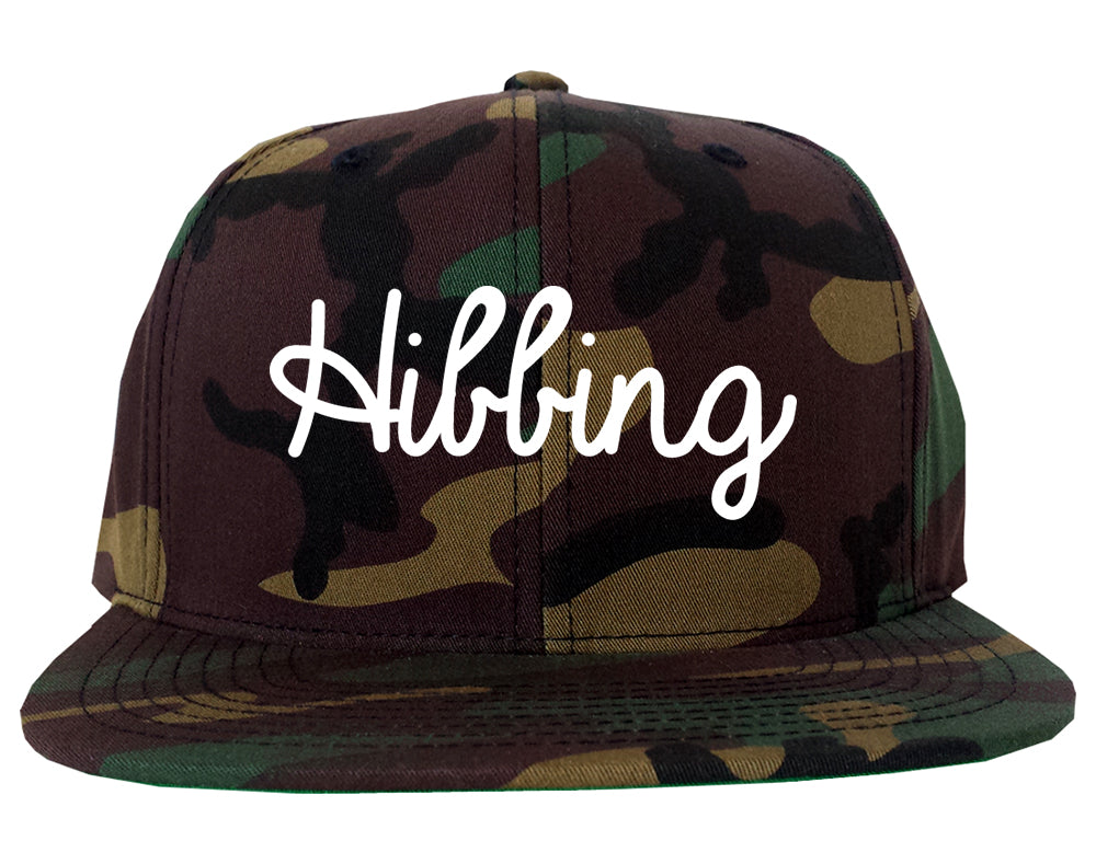 Hibbing Minnesota MN Script Mens Snapback Hat Army Camo