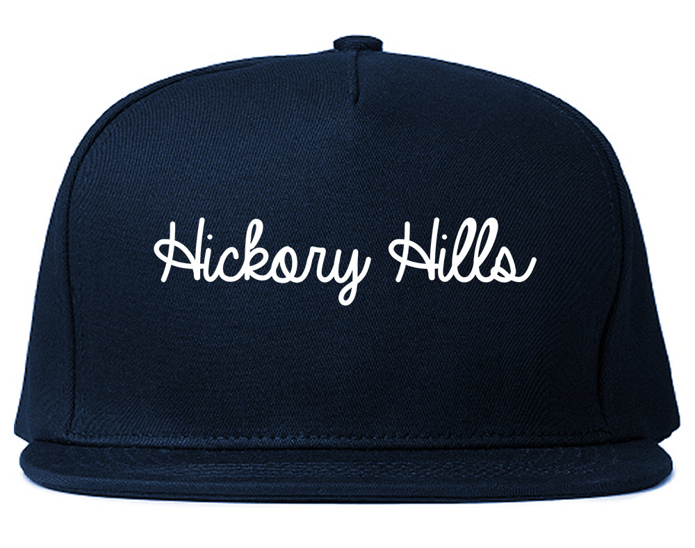 Hickory Hills Illinois IL Script Mens Snapback Hat Navy Blue