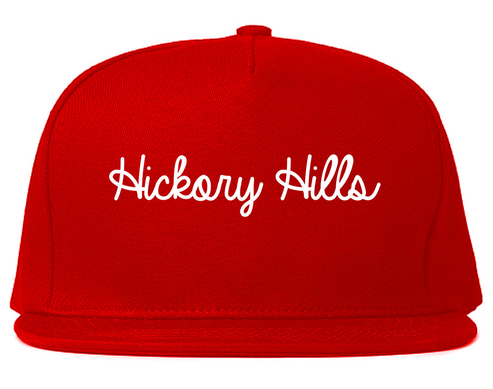 Hickory Hills Illinois IL Script Mens Snapback Hat Red