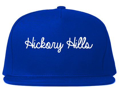 Hickory Hills Illinois IL Script Mens Snapback Hat Royal Blue