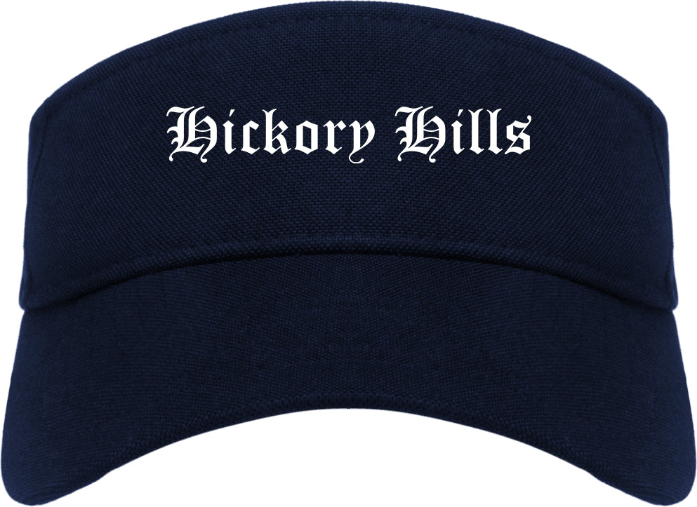 Hickory Hills Illinois IL Old English Mens Visor Cap Hat Navy Blue