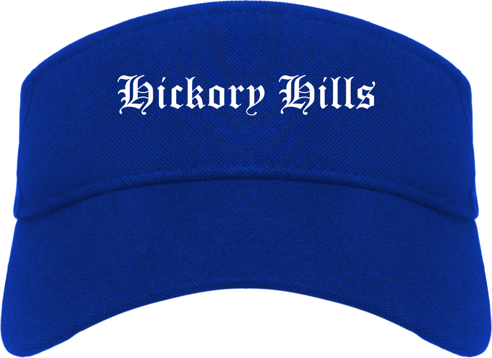 Hickory Hills Illinois IL Old English Mens Visor Cap Hat Royal Blue