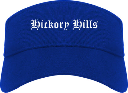Hickory Hills Illinois IL Old English Mens Visor Cap Hat Royal Blue