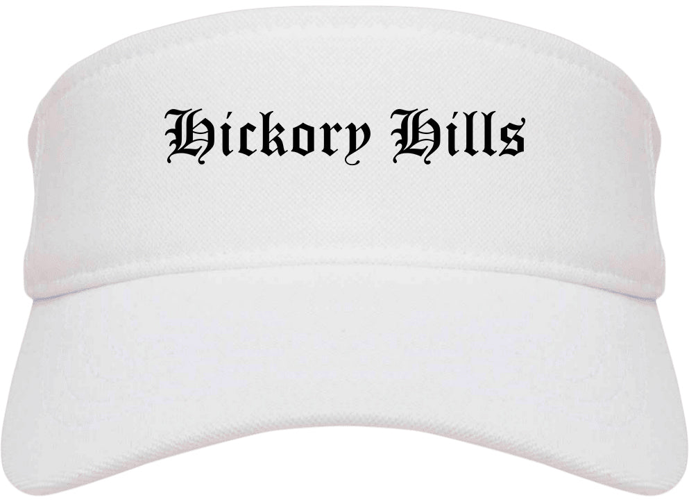 Hickory Hills Illinois IL Old English Mens Visor Cap Hat White