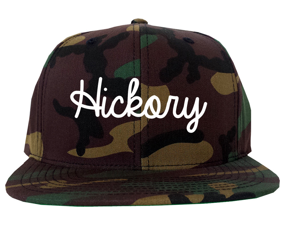 Hickory North Carolina NC Script Mens Snapback Hat Army Camo