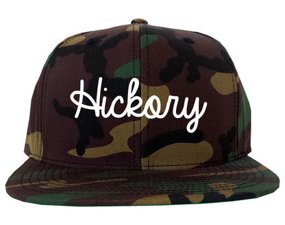 Hickory North Carolina NC Script Mens Snapback Hat Army Camo