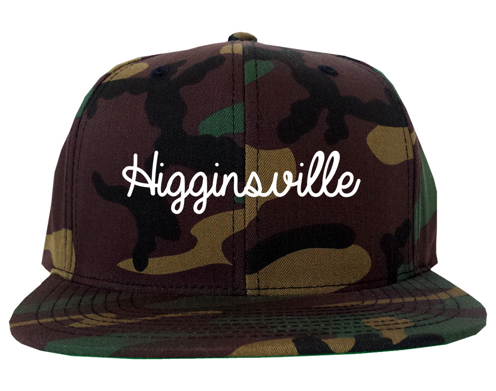 Higginsville Missouri MO Script Mens Snapback Hat Army Camo