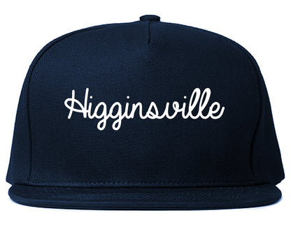 Higginsville Missouri MO Script Mens Snapback Hat Navy Blue