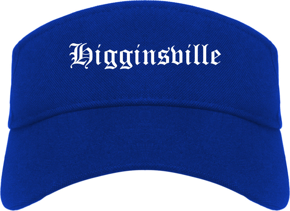 Higginsville Missouri MO Old English Mens Visor Cap Hat Royal Blue
