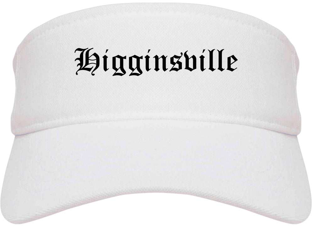 Higginsville Missouri MO Old English Mens Visor Cap Hat White