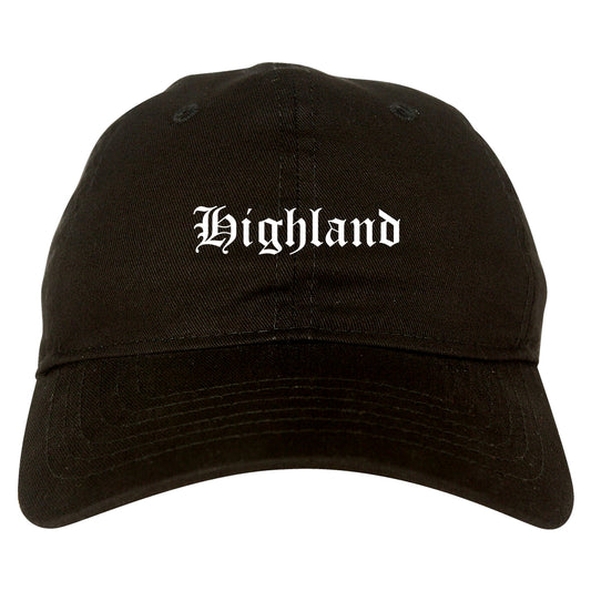 Highland California CA Old English Mens Dad Hat Baseball Cap Black