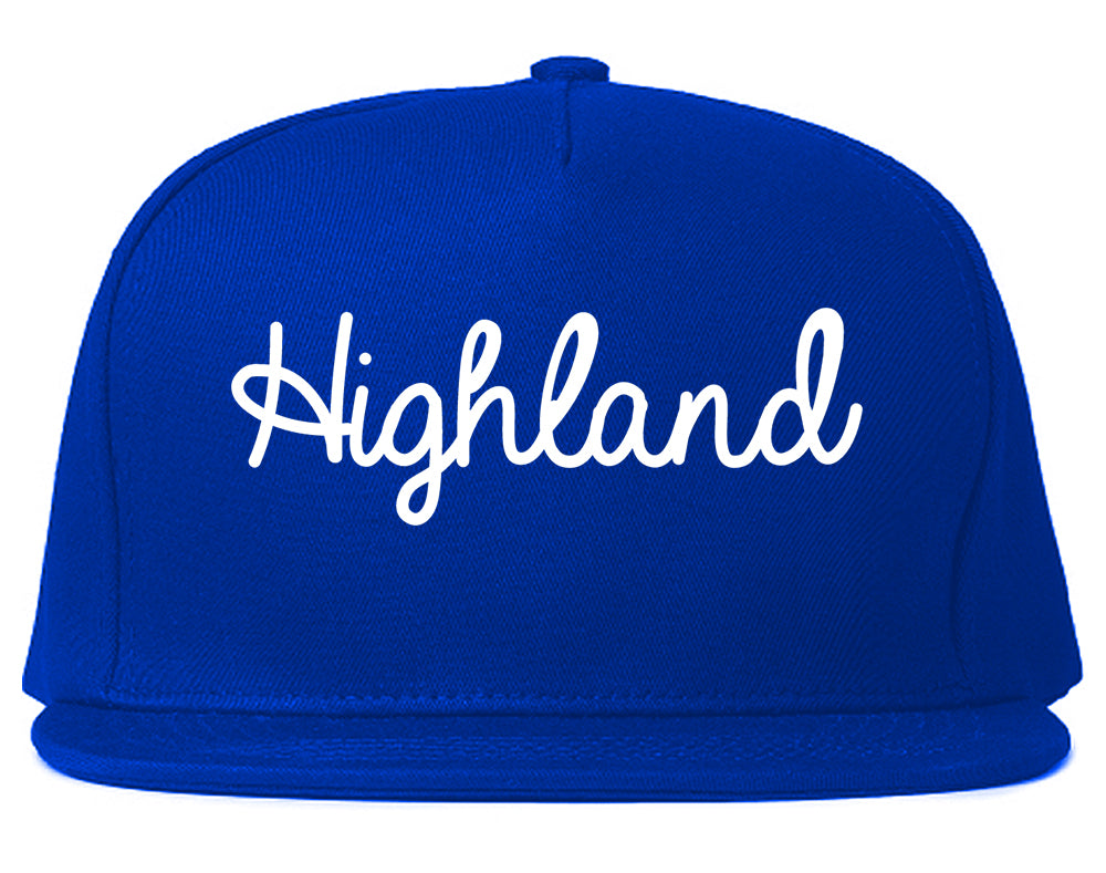 Highland California CA Script Mens Snapback Hat Royal Blue