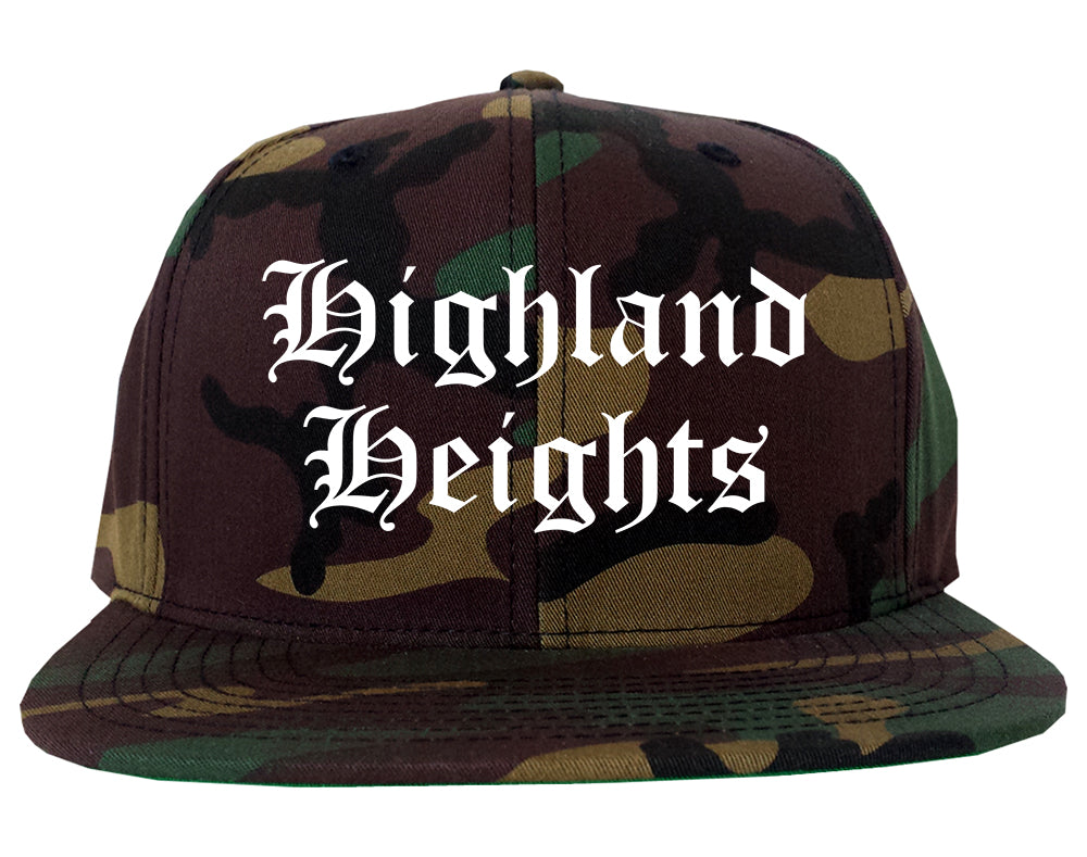 Highland Heights Kentucky KY Old English Mens Snapback Hat Army Camo