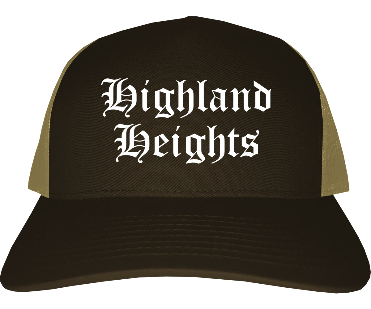 Highland Heights Kentucky KY Old English Mens Trucker Hat Cap Brown