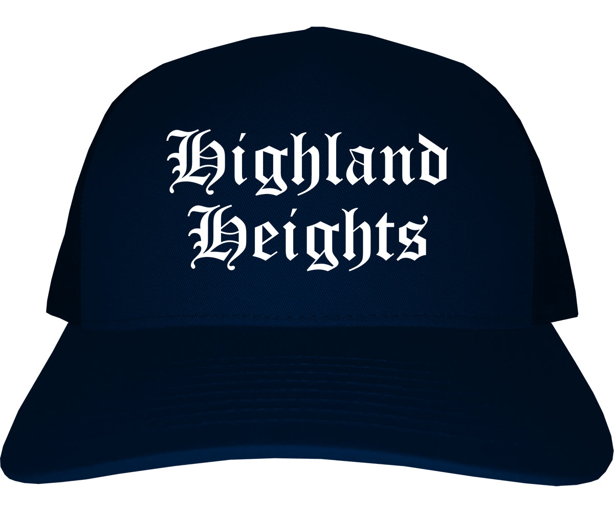 Highland Heights Kentucky KY Old English Mens Trucker Hat Cap Navy Blue