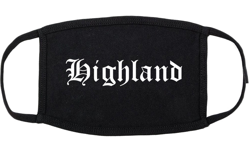 Highland Illinois IL Old English Cotton Face Mask Black