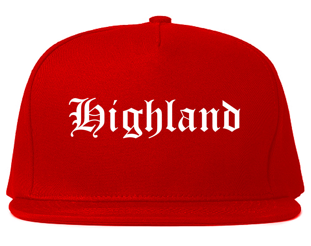 Highland Illinois IL Old English Mens Snapback Hat Red