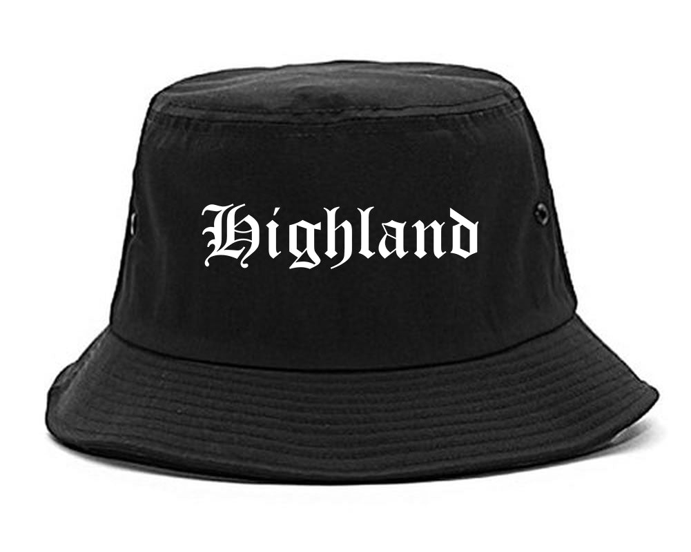 Highland Illinois IL Old English Mens Bucket Hat Black