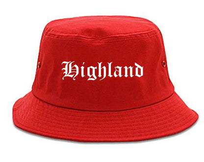 Highland Illinois IL Old English Mens Bucket Hat Red