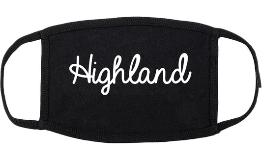 Highland Illinois IL Script Cotton Face Mask Black