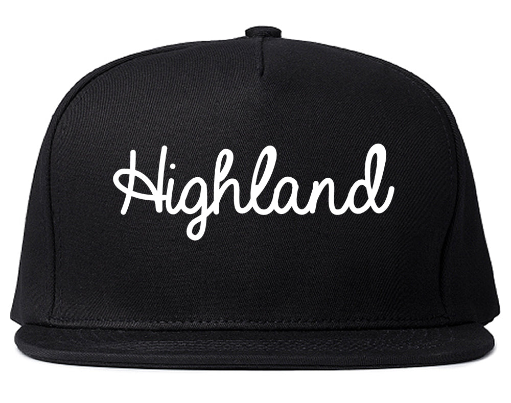 Highland Illinois IL Script Mens Snapback Hat Black