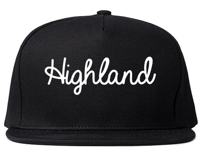 Highland Illinois IL Script Mens Snapback Hat Black
