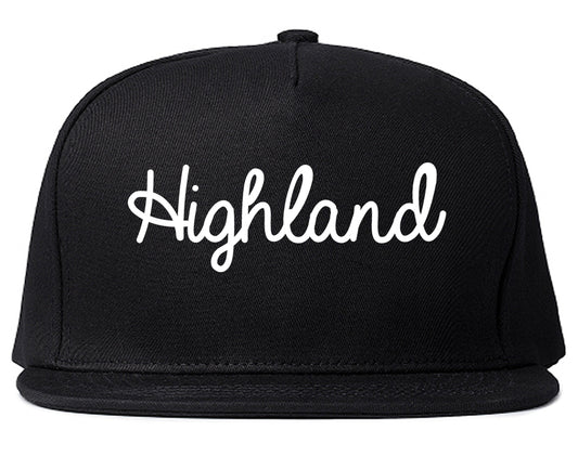 Highland Illinois IL Script Mens Snapback Hat Black
