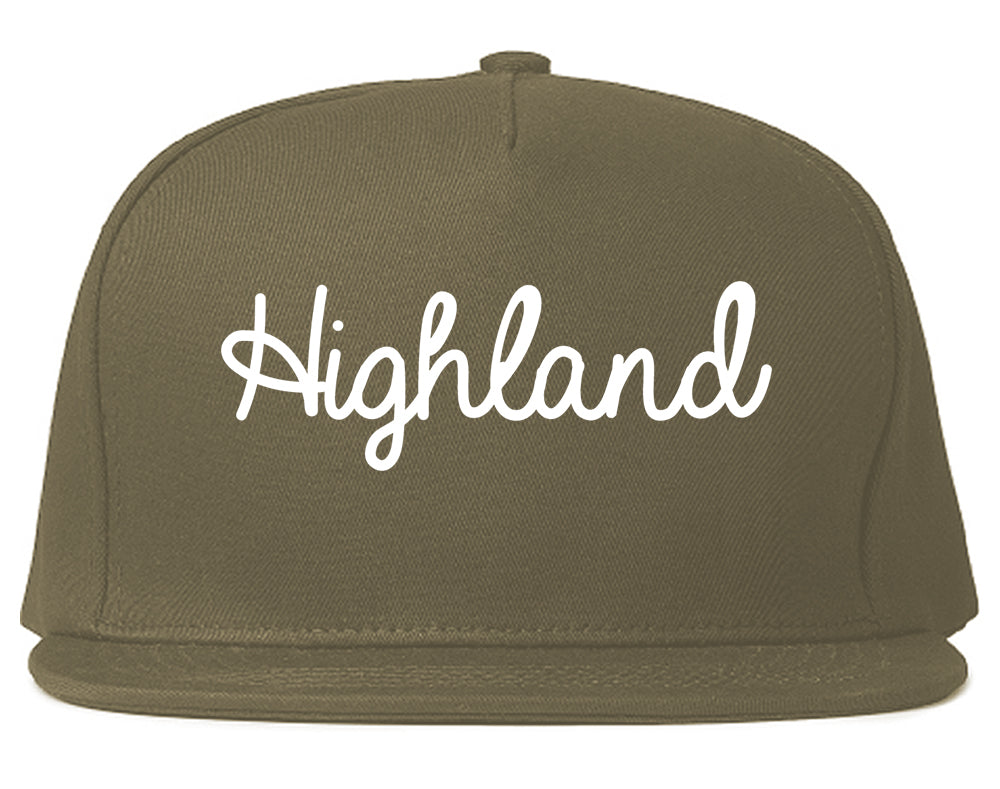 Highland Illinois IL Script Mens Snapback Hat Grey