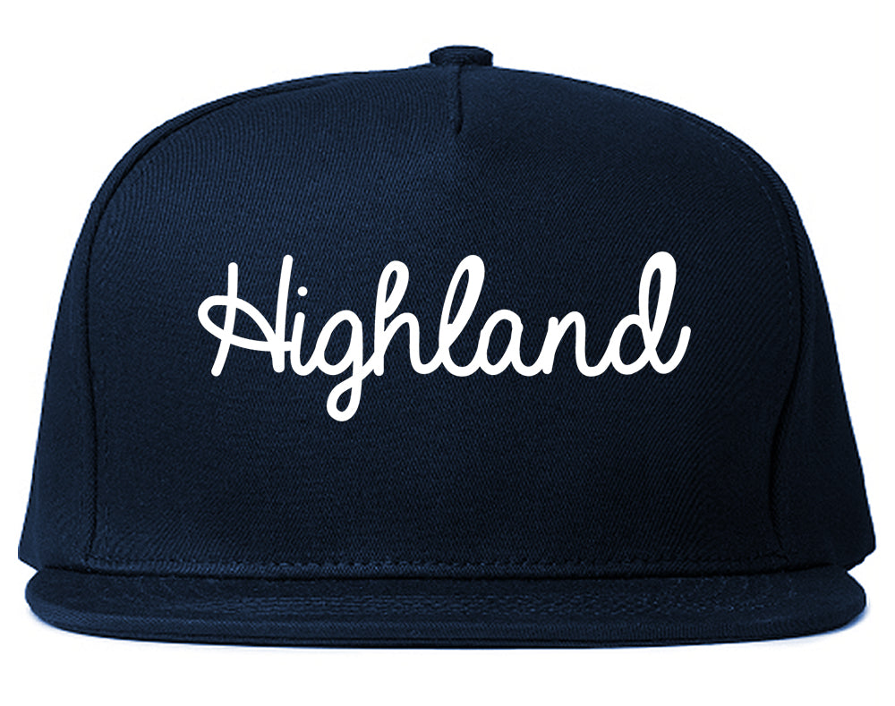 Highland Illinois IL Script Mens Snapback Hat Navy Blue