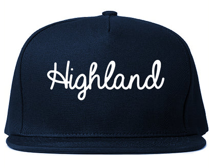 Highland Illinois IL Script Mens Snapback Hat Navy Blue