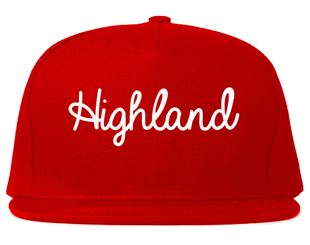 Highland Illinois IL Script Mens Snapback Hat Red