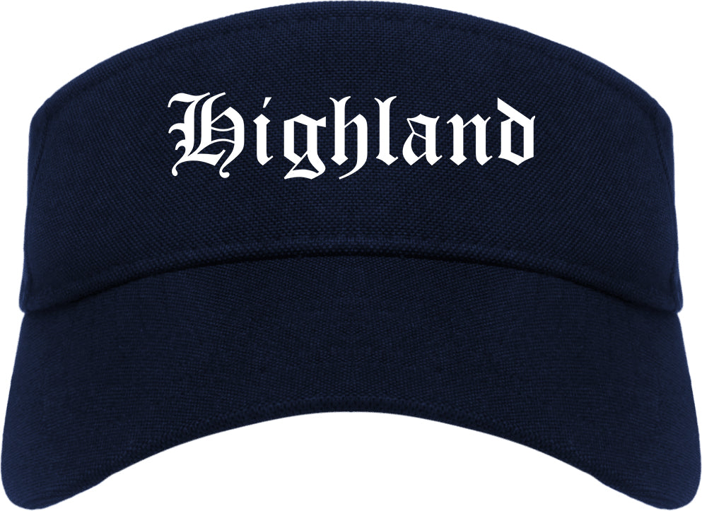 Highland Illinois IL Old English Mens Visor Cap Hat Navy Blue